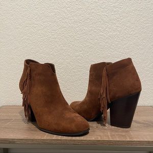 Never worn suede booties with tassels